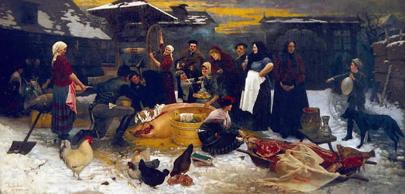 Festmény: Disznóölés Erdélyben